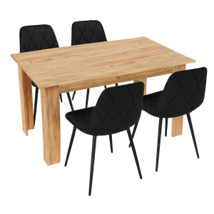 Stół kuchenny 120x80 Dąb Craft Złoty +  4 krzesła Piado Czarne